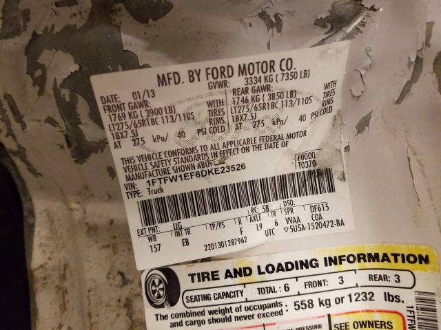 Photo 9 VIN: 1FTFW1EF6DKE23526 - FORD F150 SUPER 