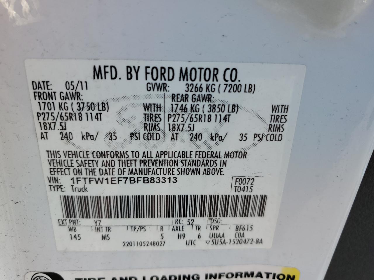 Photo 11 VIN: 1FTFW1EF7BFB83313 - FORD F-150 