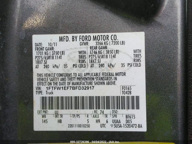 Photo 8 VIN: 1FTFW1EF7BFD32917 - FORD F-150 