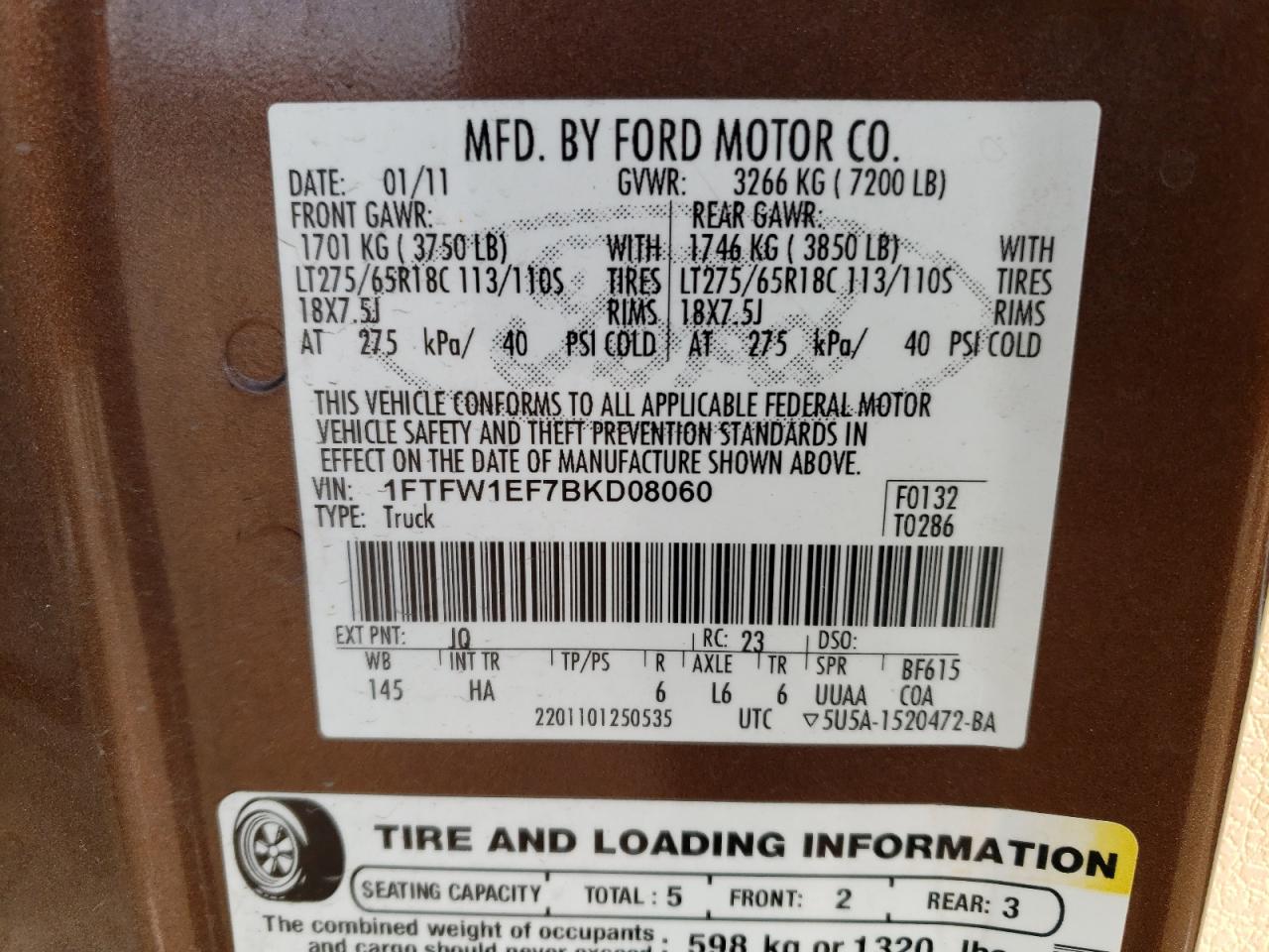 Photo 11 VIN: 1FTFW1EF7BKD08060 - FORD F-150 