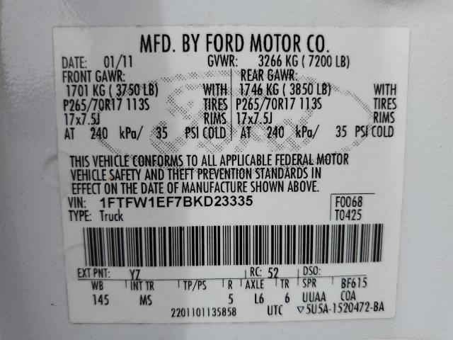 Photo 11 VIN: 1FTFW1EF7BKD23335 - FORD F150 SUPER 