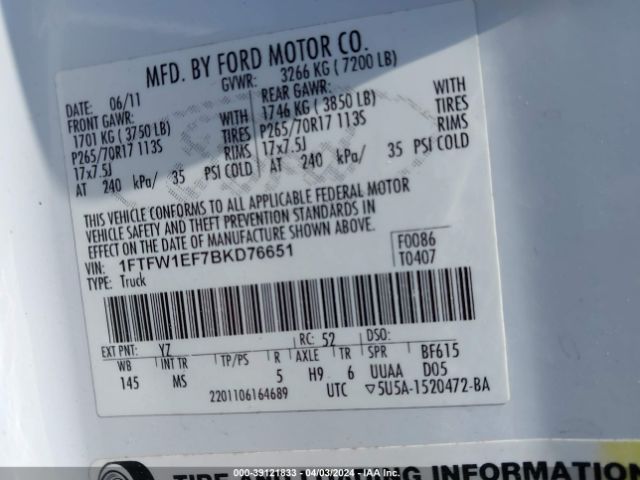 Photo 8 VIN: 1FTFW1EF7BKD76651 - FORD F-150 