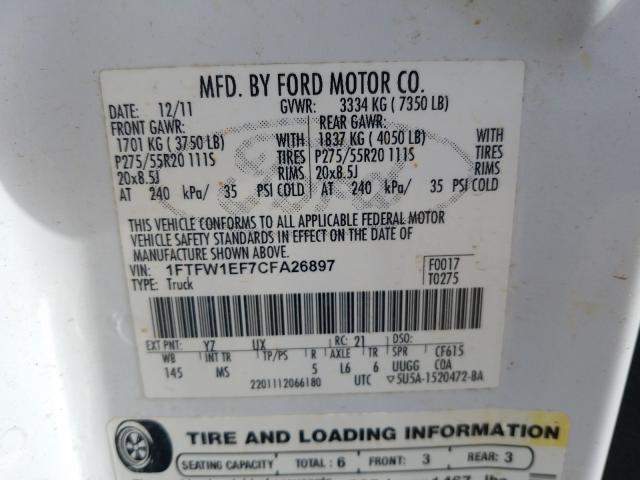 Photo 9 VIN: 1FTFW1EF7CFA26897 - FORD F150 SUPER 