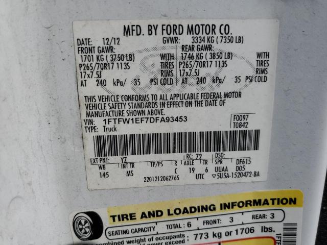 Photo 12 VIN: 1FTFW1EF7DFA93453 - FORD F150 SUPER 