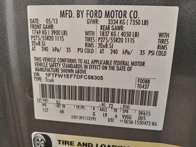 Photo 9 VIN: 1FTFW1EF7DFC58305 - FORD F150 SUPER 