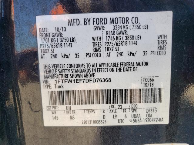 Photo 9 VIN: 1FTFW1EF7DFD76368 - FORD F150 SUPER 