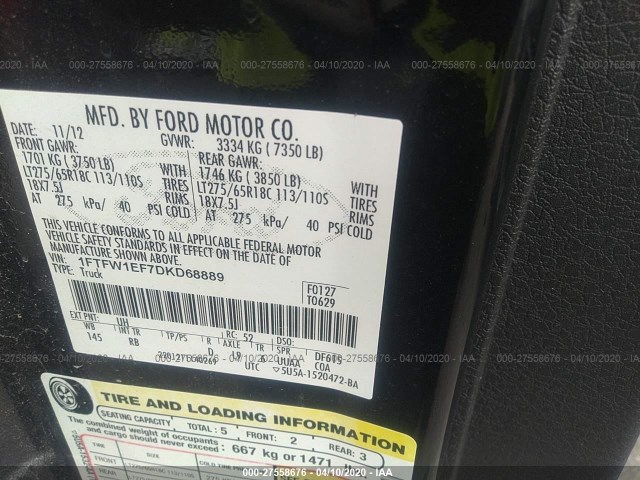 Photo 8 VIN: 1FTFW1EF7DKD68889 - FORD F-150 