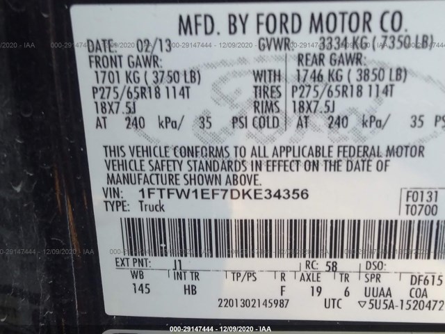 Photo 8 VIN: 1FTFW1EF7DKE34356 - FORD F-150 