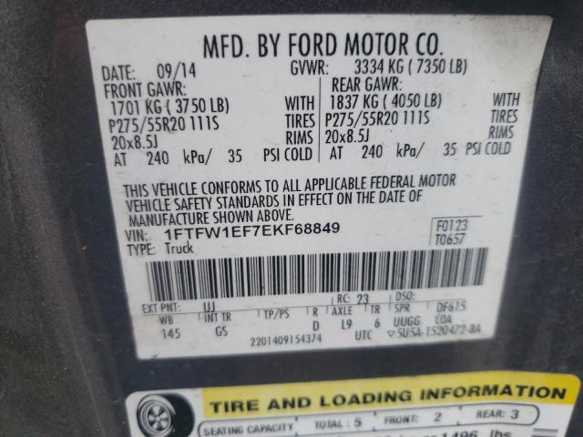 Photo 9 VIN: 1FTFW1EF7EKF68849 - FORD F150 SUPER 