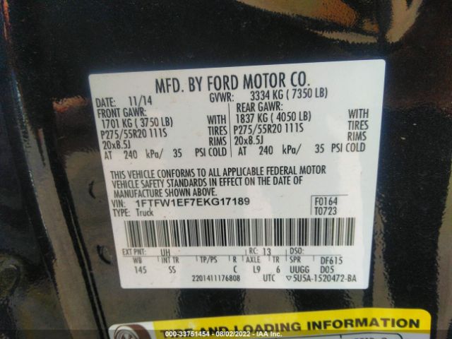 Photo 8 VIN: 1FTFW1EF7EKG17189 - FORD F-150 