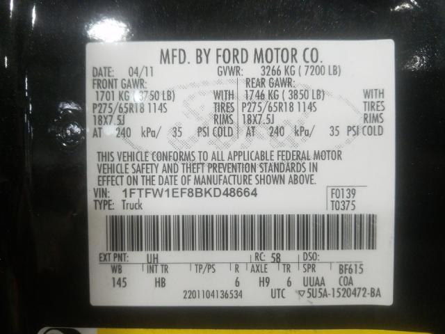 Photo 9 VIN: 1FTFW1EF8BKD48664 - FORD F150 SUPER 