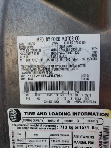 Photo 11 VIN: 1FTFW1EF8CFB27964 - FORD F150 SUPER 