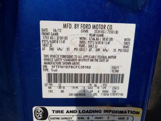 Photo 9 VIN: 1FTFW1EF8CFC35162 - FORD F150 SUPER 