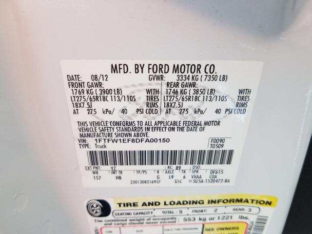 Photo 9 VIN: 1FTFW1EF8DFA00150 - FORD F150 SUPER 