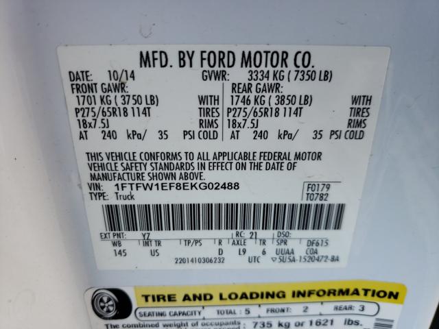 Photo 9 VIN: 1FTFW1EF8EKG02488 - FORD F150 SUPER 