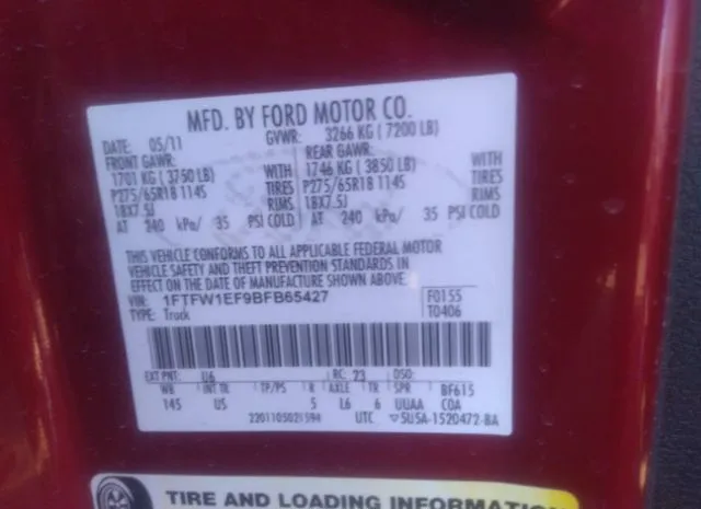 Photo 8 VIN: 1FTFW1EF9BFB65427 - FORD F-150 