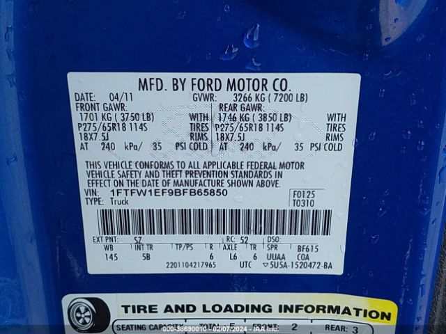 Photo 8 VIN: 1FTFW1EF9BFB65850 - FORD F-150 