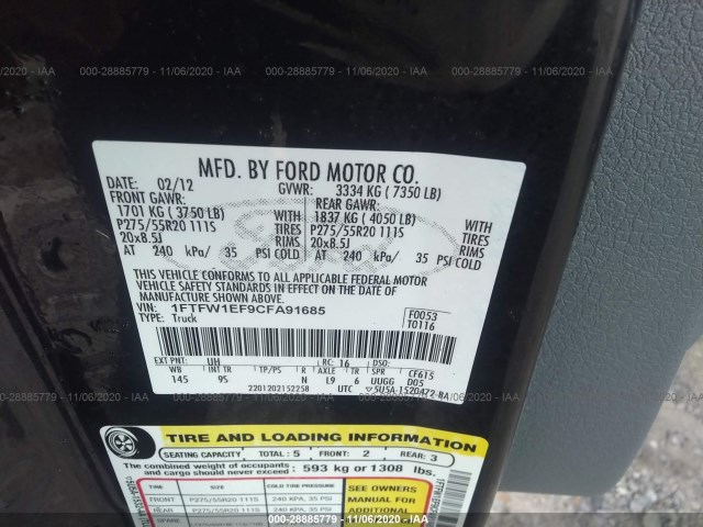 Photo 8 VIN: 1FTFW1EF9CFA91685 - FORD F-150 