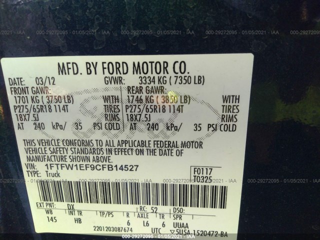 Photo 8 VIN: 1FTFW1EF9CFB14527 - FORD F-150 