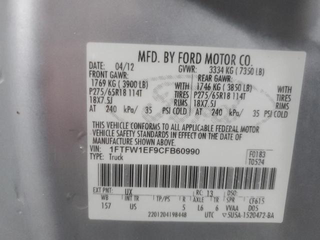 Photo 11 VIN: 1FTFW1EF9CFB60990 - FORD F150 SUPER 