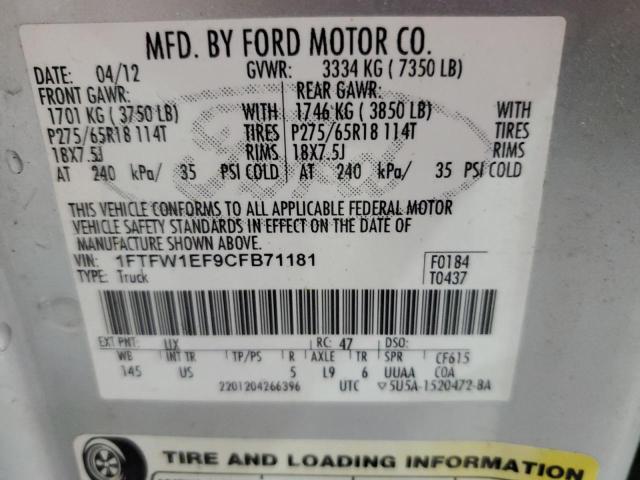 Photo 11 VIN: 1FTFW1EF9CFB71181 - FORD F150 SUPER 