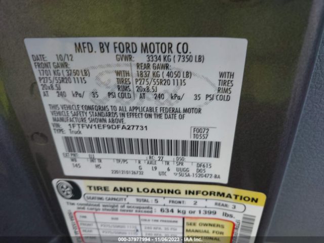 Photo 8 VIN: 1FTFW1EF9DFA27731 - FORD F-150 