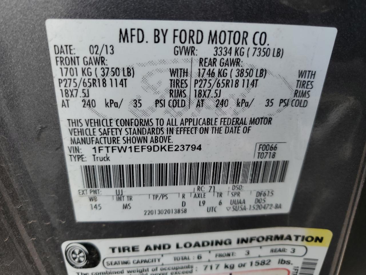 Photo 12 VIN: 1FTFW1EF9DKE23794 - FORD F-150 