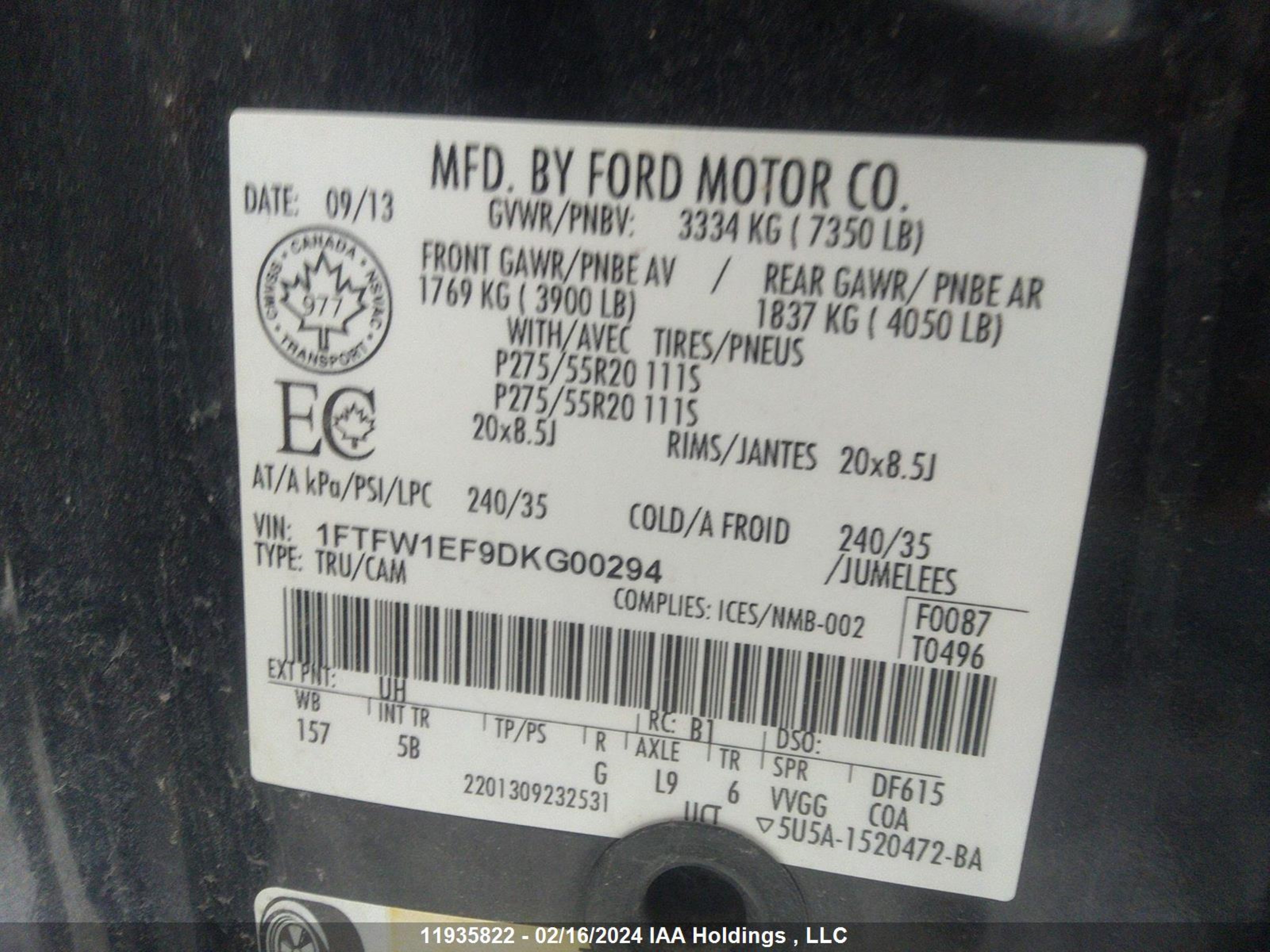 Photo 8 VIN: 1FTFW1EF9DKG00294 - FORD F-150 