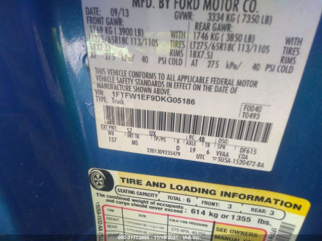 Photo 8 VIN: 1FTFW1EF9DKG05186 - FORD F-150 