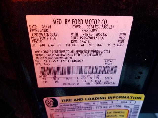 Photo 9 VIN: 1FTFW1EF9EFB40497 - FORD F150 SUPER 