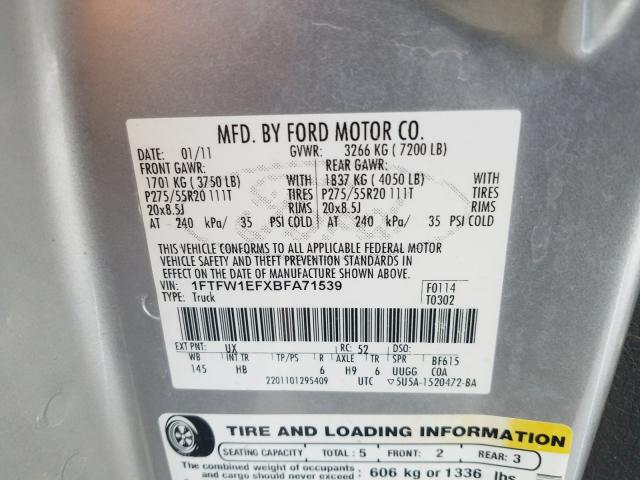 Photo 9 VIN: 1FTFW1EFXBFA71539 - FORD F150 SUPER 