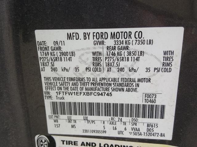 Photo 9 VIN: 1FTFW1EFXBFC94745 - FORD F150 SUPER 