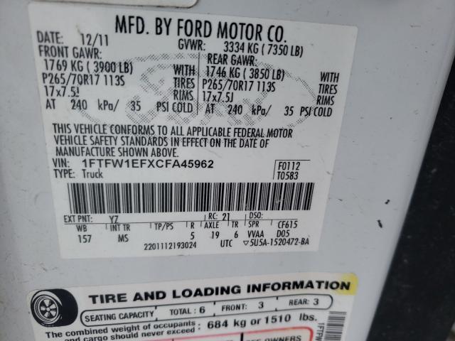 Photo 9 VIN: 1FTFW1EFXCFA45962 - FORD F150 SUPER 