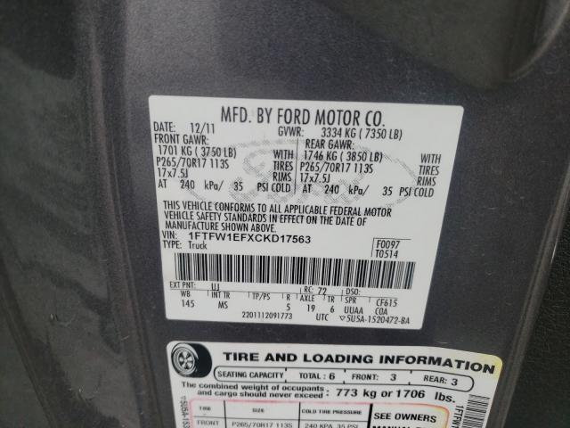 Photo 9 VIN: 1FTFW1EFXCKD17563 - FORD F150 SUPER 