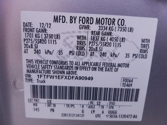 Photo 9 VIN: 1FTFW1EFXDFA90949 - FORD F150 SUPER 