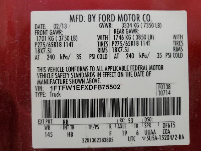 Photo 11 VIN: 1FTFW1EFXDFB75502 - FORD F150 SUPER 