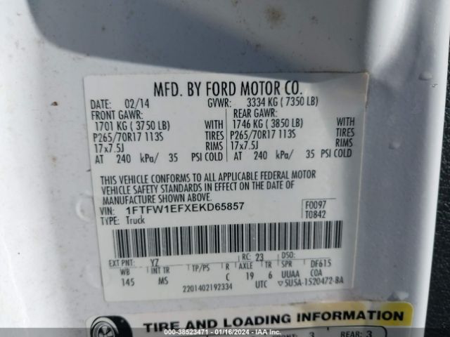 Photo 8 VIN: 1FTFW1EFXEKD65857 - FORD F-150 