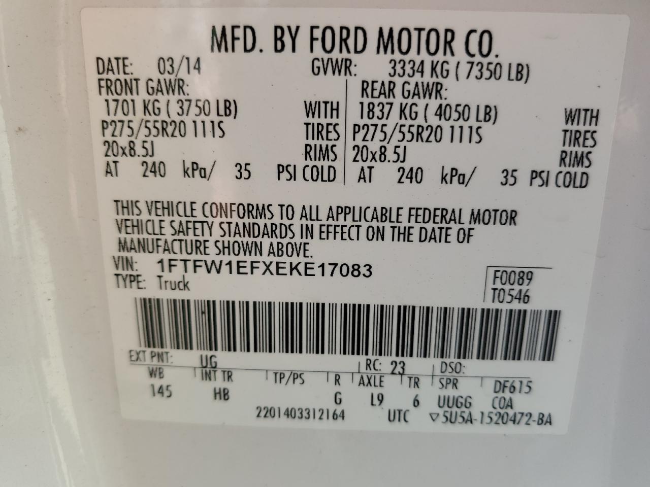 Photo 12 VIN: 1FTFW1EFXEKE17083 - FORD F-150 