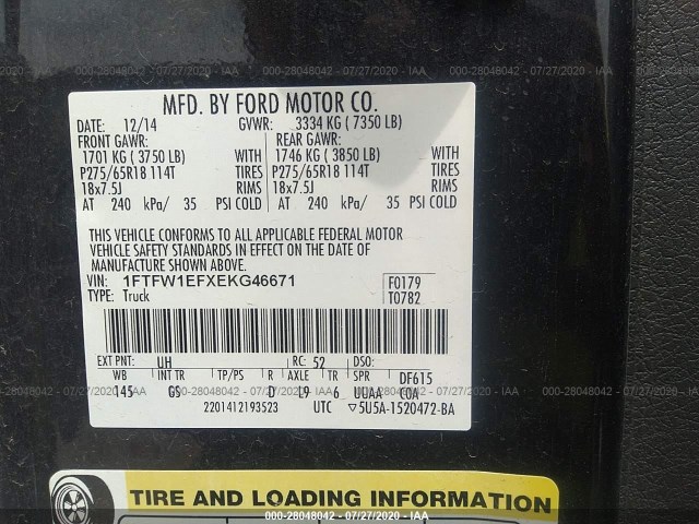 Photo 8 VIN: 1FTFW1EFXEKG46671 - FORD F-150 