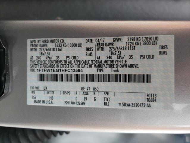 Photo 9 VIN: 1FTFW1EG1HFC13584 - FORD F150 SUPER 