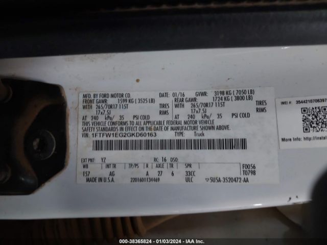 Photo 8 VIN: 1FTFW1EG2GKD60163 - FORD F-150 