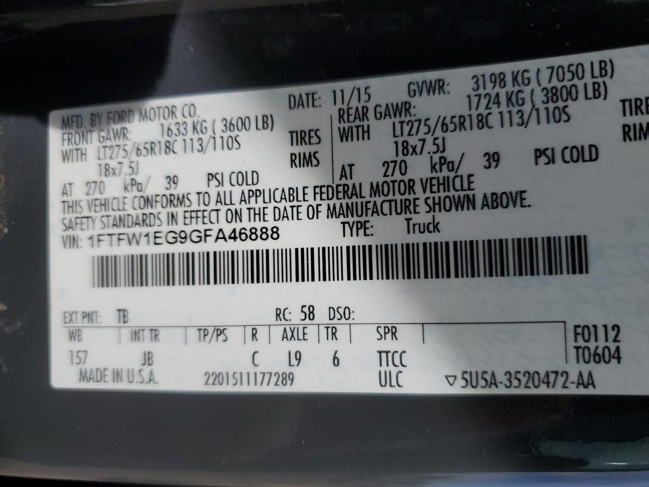 Photo 11 VIN: 1FTFW1EG9GFA46888 - FORD F-150 