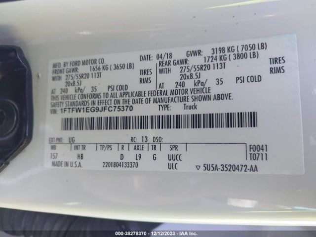 Photo 8 VIN: 1FTFW1EG9JFC75370 - FORD F-150 