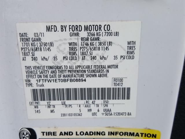 Photo 9 VIN: 1FTFW1ET0BFB08894 - FORD F-150 