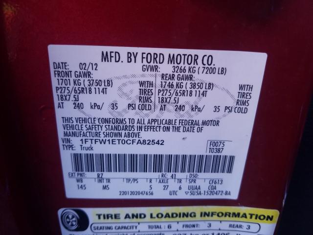 Photo 9 VIN: 1FTFW1ET0CFA82542 - FORD F150 SUPER 