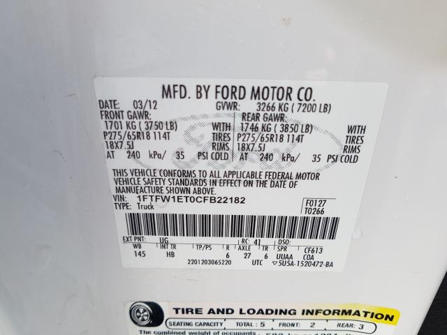 Photo 9 VIN: 1FTFW1ET0CFB22182 - FORD F150 SUPER 