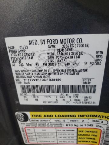 Photo 9 VIN: 1FTFW1ET0DFB28159 - FORD F150 SUPER 