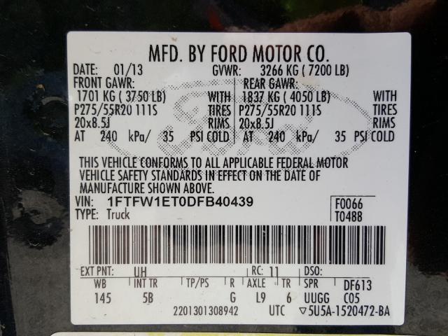 Photo 9 VIN: 1FTFW1ET0DFB40439 - FORD F150 SUPER 