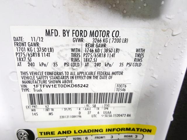 Photo 9 VIN: 1FTFW1ET0DKD65242 - FORD F150 SUPER 