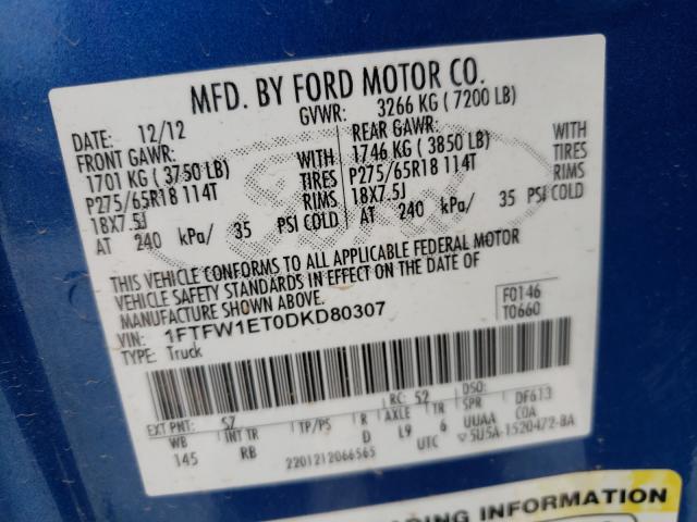 Photo 9 VIN: 1FTFW1ET0DKD80307 - FORD F150 SUPER 